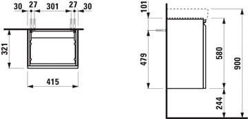 LAUFEN PRO S skříňka pod umyvadlo 41,5x32,1x58 cm, 1 dvířka, panty vpravo, lesklá bílá H4833020964751 Technický nákres