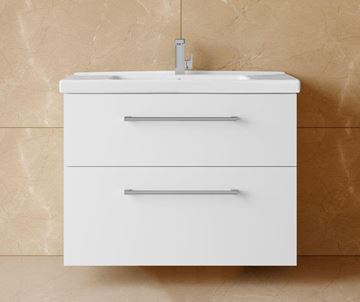DŘEVOJAS BIG INN SZZ2 80 skříňka s umyvadlem 80x47x72 cm, 2 zásuvky, úchytka ocel, bílá lesk/bílá vysoký lesk 133184-T02 Obrázek - fotka
