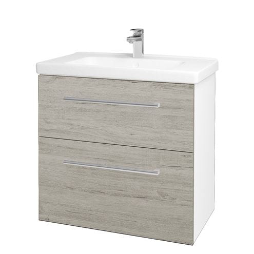 DŘEVOJAS BIG INN SZZ2 80 skříňka s umyvadlem 80x47x72 cm, 2 zásuvky, úchytka chrom, bílá lesk/oregon 132903-T03 Obrázek - Hlavní obrázek