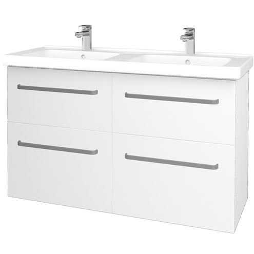 DŘEVOJAS BIG INN SZZ4 125 skříňka s dvojumyvadlem 125x47x72 cm, 4 zásuvky, úchytka hliník mat, bílá lesk/bílá vysoký lesk 27257-T01 Obrázek - Hlavní obrázek