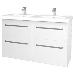 DŘEVOJAS BIG INN SZZ4 125 skříňka s dvojumyvadlem 125x47x72 cm, 4 zásuvky, úchytka hliník mat, bílá lesk/bílá vysoký lesk