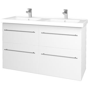DŘEVOJAS BIG INN SZZ4 125 skříňka s dvojumyvadlem 125x47x72 cm, 4 zásuvky, úchytka ocel, bílá lesk/bílá vysoký lesk