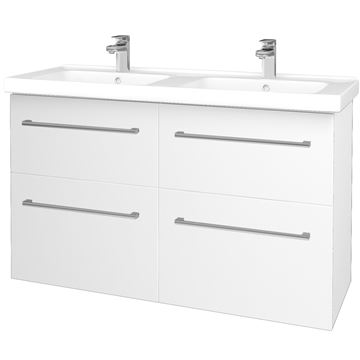 DŘEVOJAS BIG INN SZZ4 125 skříňka s dvojumyvadlem 125x47x72 cm, 4 zásuvky, úchytka chrom, bílá lesk/bílá vysoký lesk