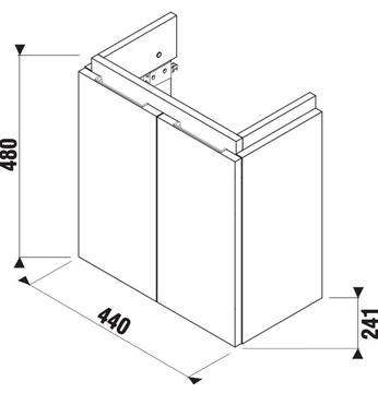 JIKA CUBITO PURE skříňka pod umývátko 44x24,1x48 cm, 2 dvířka, lesklá bílá H40J4202005001 Technický nákres