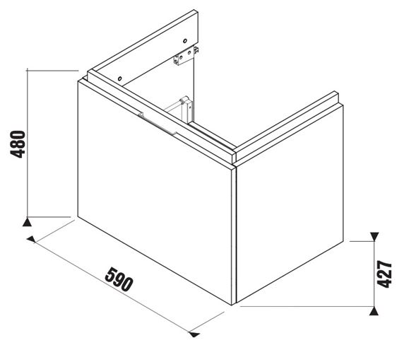 JIKA CUBITO PURE skříňka pod umyvadlo 59x42,7x48 cm, 1 zásuvka, Push-open, lesklá bílá H40J4233015001 Technický nákres