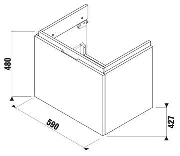 JIKA CUBITO PURE skříňka pod umyvadlo 59x42,7x48 cm, 1 zásuvka, Push-open, lesklá bílá H40J4233015001 Technický nákres
