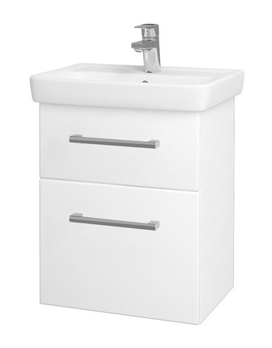 DŘEVOJAS GO SZZ2 50 skříňka s umyvadlem 50x38x56 cm, 2 zásuvky, úchytka chrom, bílá lesk/bílá vysoký lesk 20685-T03 Obrázek - Hlavní obrázek