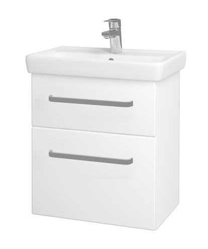 DŘEVOJAS GO SZZ2 55 skříňka s umyvadlem 55x38x56 cm, 2 zásuvky, úchytka hliník mat, bílá lesk/bílá vysoký lesk 20722-T01 Obrázek - Hlavní obrázek