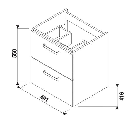 JIKA LYRA PLUS VIVA skříňka pod umyvadlo 49,1x41,6x55 cm, 2 zásuvky, bílá H40J3834023001 Technický nákres
