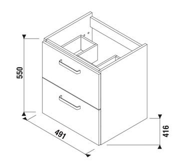 JIKA LYRA PLUS VIVA skříňka pod umyvadlo 49,1x41,6x55 cm, 2 zásuvky, bílá H40J3834023001 Technický nákres