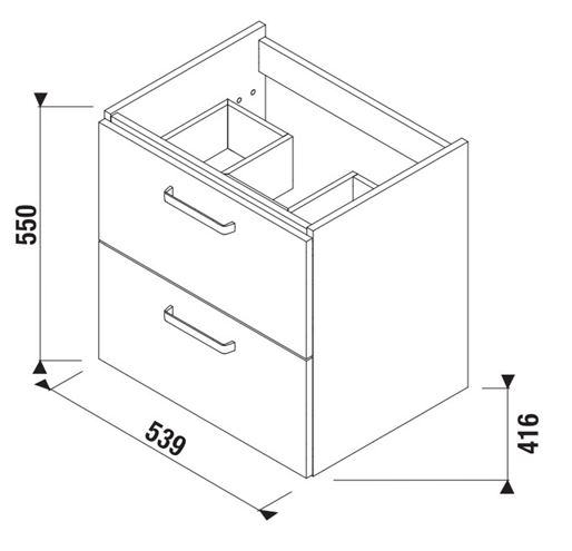 JIKA LYRA PLUS VIVA skříňka pod umyvadlo 53,9x41,6x55 cm, 2 zásuvky, bílá H40J3844023001 Technický nákres