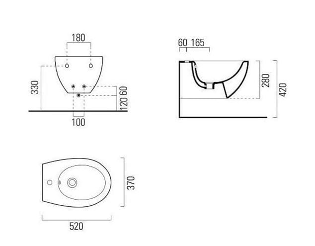 CONCEPT 200 závěsný bidet BSECO200CB Technický nákres