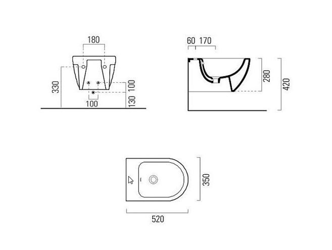CONCEPT 200 závěsný bidet, concept-clean PLUS BSCO200EXCB Technický nákres