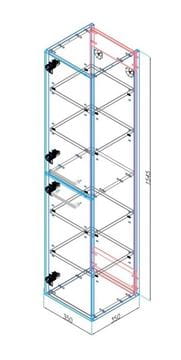 CONCEPT 200 vysoká skříňka 35x35x154,5 cm, 2 dvířka, bříza/lesklá bílá C200.4 Technický nákres