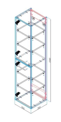 CONCEPT 200 vysoká skříňka 35x35x154,5 cm, 2 dvířka, bříza/lesklá bílá C200.4 Technický nákres