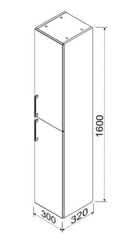 CONCEPT 250 vysoká skříňka 30x32x160 cm, 2 dvířka, antracit lesk PTA-011 Technický nákres