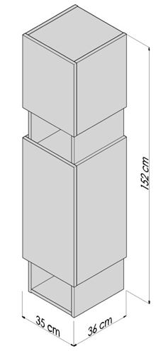 CONCEPT 400 vysoká skříňka 35x36x152 cm, 2 police, 2 dvířka, panty vlevo, lesklá bílá C400.35L.B Technický nákres