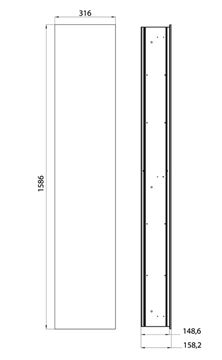 CONCEPT 300 vysoká skříňka 31,6x15,8x158,6 cm, 1 dvířka, Push-open, s osvětlením, bílá/černé sklo 015-2067 Technický nákres