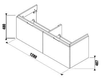 JIKA CUBITO PURE skříňka pod dvojumyvadlo 128x46,7x48 cm, 2 zásuvky, Push-open, lesklá bílá H40J4274015001 Technický nákres