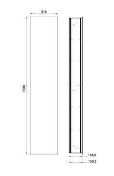 CONCEPT 300 vysoká skříňka 31,6x15,8x158,6 cm, 1 dvířka, Push-open, s osvětlením, bílá/zrcadlo 015-2040 Technický nákres