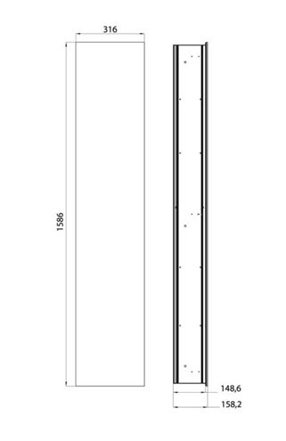 CONCEPT 300 vysoká skříňka 31,6x15,8x158,6 cm, 1 dvířka, Push-open, s osvětlením, bílá/zrcadlo 015-2040 Technický nákres