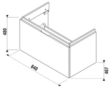 JIKA CUBITO PURE skříňka pod umyvadlo 84x46,7x48 cm, 1 zásuvka, Push-open, dub H40J4263015191 Technický nákres