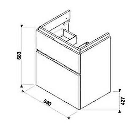JIKA CUBITO PURE skříňka pod umyvadlo 59x42,7x68,3 cm, 2 zásuvky, Push-open, lesklá bílá H40J4234025001 Technický nákres