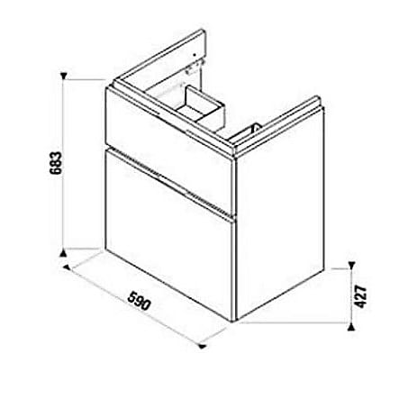JIKA CUBITO PURE skříňka pod umyvadlo 59x42,7x68,3 cm, 2 zásuvky, Push-open, dub H40J4234025191 Technický nákres