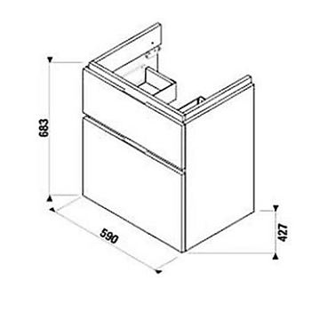 JIKA CUBITO PURE skříňka pod umyvadlo 59x42,7x68,3 cm, 2 zásuvky, Push-open, dub H40J4234025191 Technický nákres