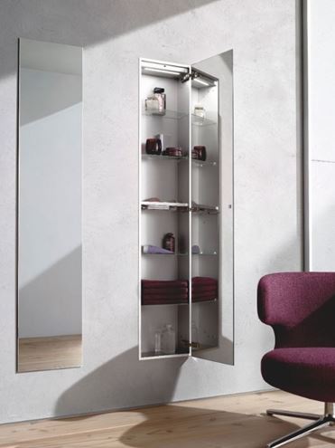 CONCEPT 300 vysoká skříňka 31,6x15,8x158,6 cm, 1 dvířka, Push-open, s osvětlením, bílá/zrcadlo 015-2040 Obrázek - fotka