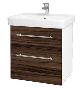 DŘEVOJAS Q MAX SZZ2 60 skříňka s umyvadlem 60x47,5x56 cm, 2 zásuvky, úchytka ocel, lesklá bílá/ořech
