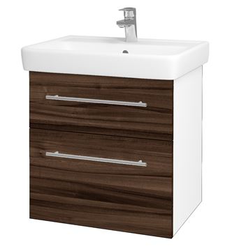 DŘEVOJAS Q MAX SZZ2 60 skříňka s umyvadlem 60x47,5x56 cm, 2 zásuvky, úchytka ocel, lesklá bílá/ořech