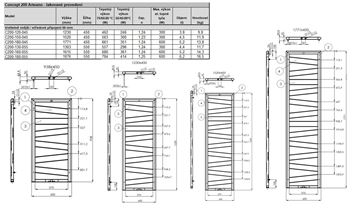 CONCEPT 200 ARTEANO designový radiátor 1771/450, středové připojení, matná černá 0557 COAR-180-045-0557 Technický nákres