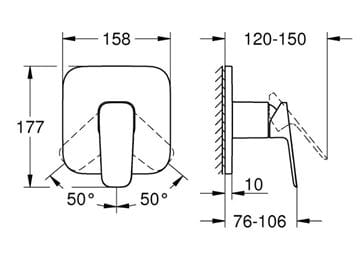 GROHE CUBEO sprchová podomítková baterie, chrom 1017770000 Technický nákres