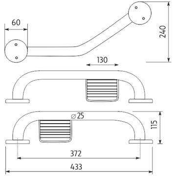 NIMCO lomené madlo 433x240mm, s mýdlenkou, lesklá nerez BM 7035LZ-18 Technický nákres