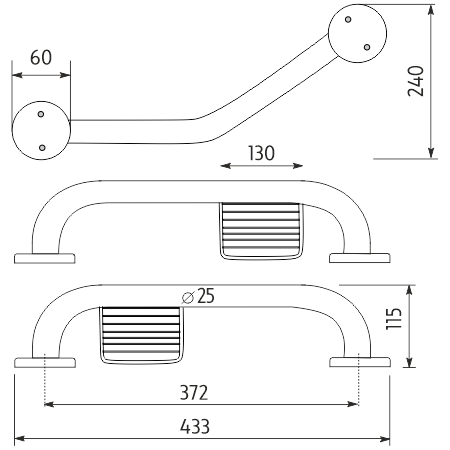 NIMCO lomené madlo 433x240mm, s mýdlenkou, lesklá nerez BM 7035LZ-18 Technický nákres