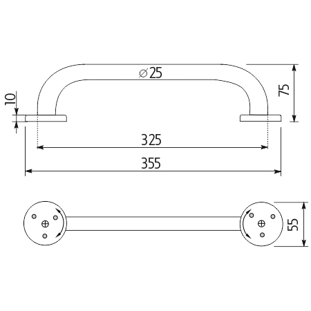 NIMCO UNIX madlo 325 mm, chrom UN 13035BM-26 Technický nákres