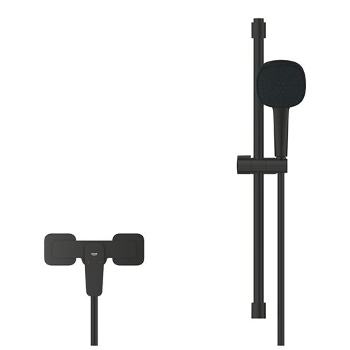 GROHE CUBEO sprchový set s nástěnnou baterií, ruční sprcha se 2 proudy, tyč, hadice, Water Saving, matte black 1018252430 Obrázek - fotka