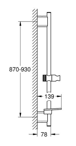 GROHE RAINSHOWER SMARTACTIVE sprchová tyč 930 mm s držákem ruční sprchy, polička, cool sunrise 26603GL0 Technický nákres