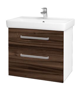 DŘEVOJAS Q MAX SZZ2 70 skříňka s umyvadlem 70x47,5x56 cm, 2 zásuvky, úchytka hliník mat, lesklá bílá/ořech