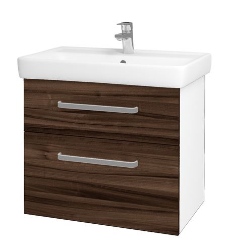 DŘEVOJAS Q MAX SZZ2 70 skříňka s umyvadlem 70x47,5x56 cm, 2 zásuvky, úchytka hliník mat, lesklá bílá/ořech 60254-T01 Obrázek - Hlavní obrázek