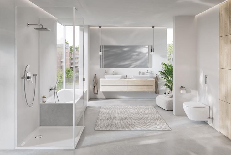 GROHE CUBEO vanová nástěnná baterie, s přepínačem, se sprchovou soupravou, chrom 1018140000 Obrázek - fotka
