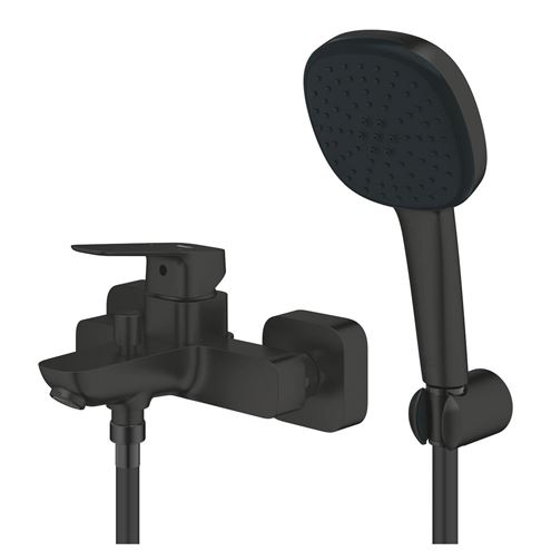 GROHE CUBEO vanová nástěnná baterie, s přepínačem, se sprchovou soupravou, matte black 1018142430 Obrázek - fotka