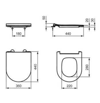 IDEAL STANDARD LA DOLCE VITA WC sedátko Ultra Slim, SoftClose, bílá E266701 Technický nákres