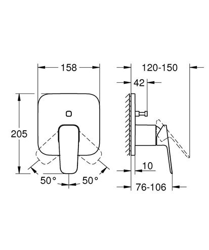 GROHE CUBEO vanová podomítková baterie, s přepínačem, chrom 1017780000 Technický nákres