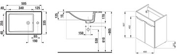 JIKA CUBE skříňka s umyvadlem 50x34x62,2 cm, 2 dvířka, bílá H4536411763001 Technický nákres
