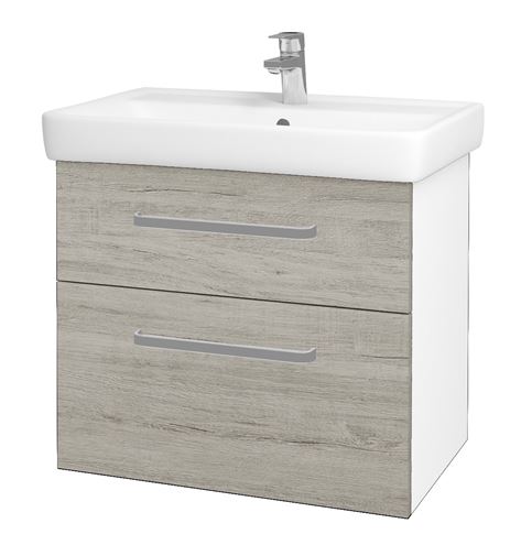 DŘEVOJAS Q MAX SZZ2 70 skříňka s umyvadlem 70x47,5x56 cm, 2 zásuvky, úchytka hliník mat, lesklá bílá/oregon 61732-T01 Obrázek - Hlavní obrázek