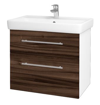 DŘEVOJAS Q MAX SZZ2 70 skříňka s umyvadlem 70x47,5x56 cm, 2 zásuvky, úchytka ocel, lesklá bílá/ořech