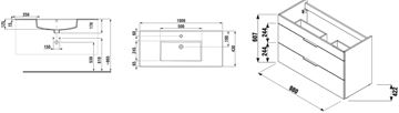 JIKA CUBE skříňka s umyvadlem 100x43x62,2 cm, 2 zásuvky, bílá H4536521763001 Technický nákres