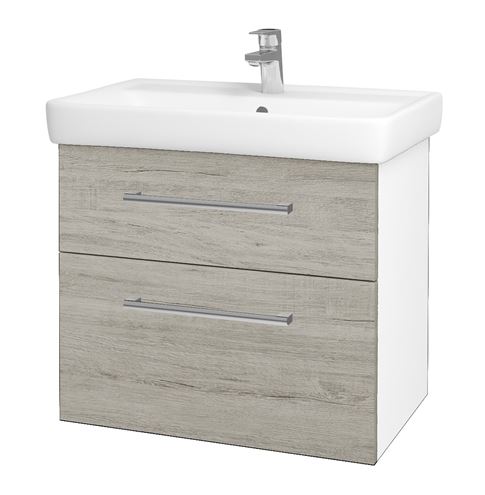 DŘEVOJAS Q MAX SZZ2 70 skříňka s umyvadlem 70x47,5x56 cm, 2 zásuvky, úchytka chrom, lesklá bílá/oregon 61732-T03 Obrázek - Hlavní obrázek